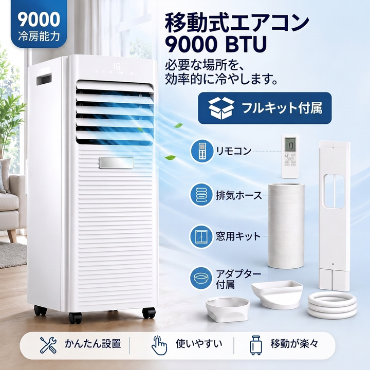 移動式エアコン 冷房・除湿・送風 3モード 工事不要