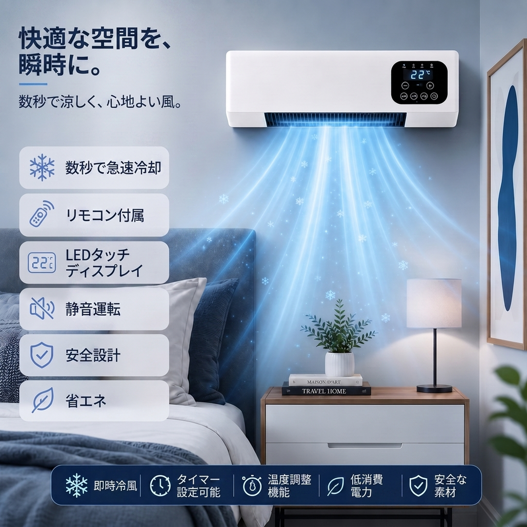 リモコン付き 壁掛け温冷風機 2000ワット