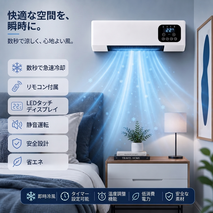 リモコン付き 壁掛け温冷風機 2000ワット