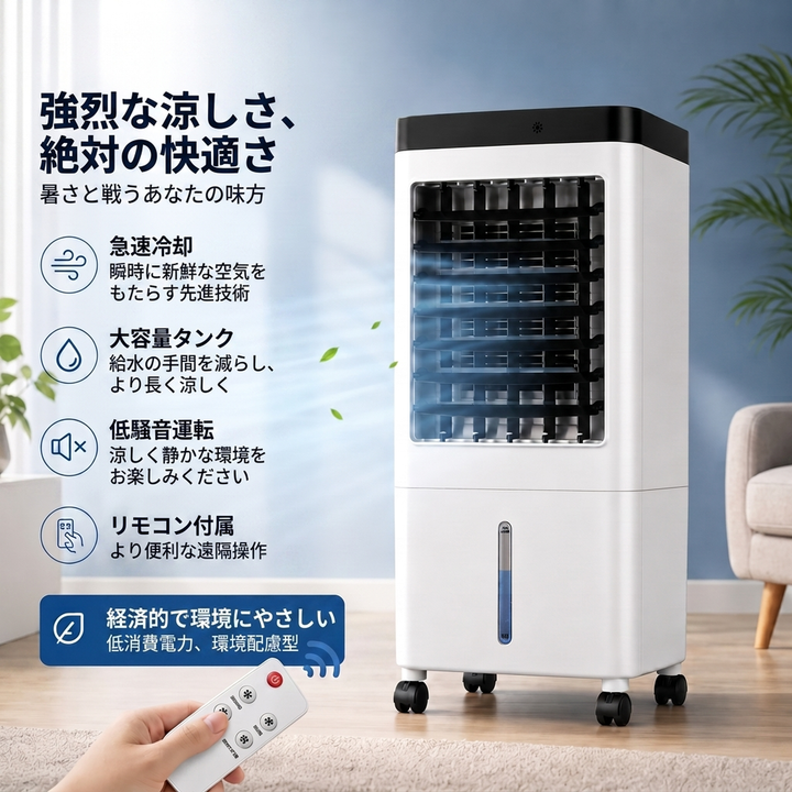 リモコン付き ポータブル冷風機 10L大容量タンク