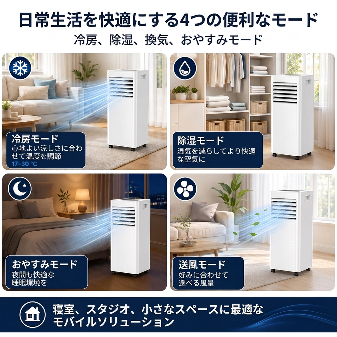 移動式エアコン 冷房・除湿・送風 3モード 工事不要