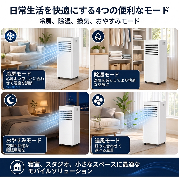 移動式エアコン 冷房・除湿・送風 3モード 工事不要