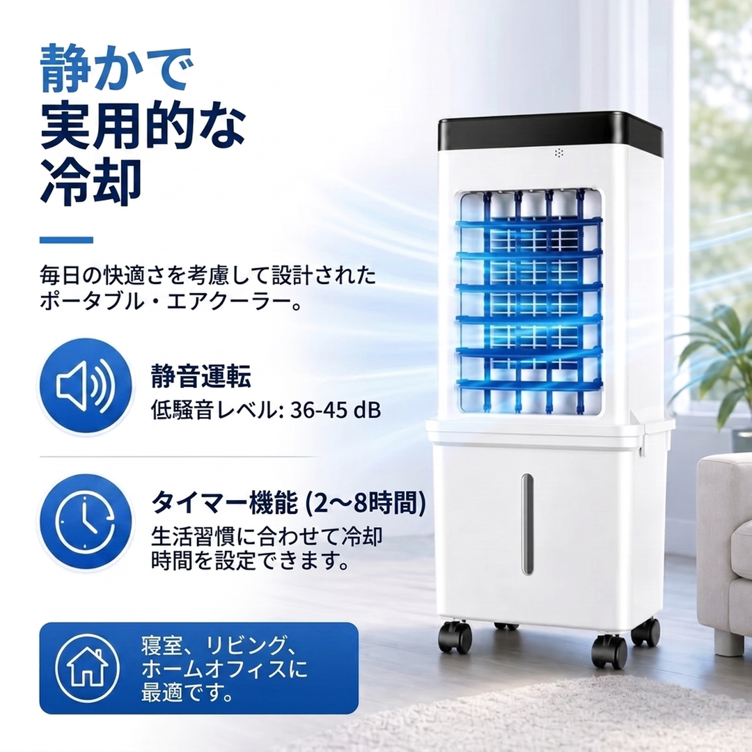 キャスター付き ポータブル冷風機 10L着脱式タンク