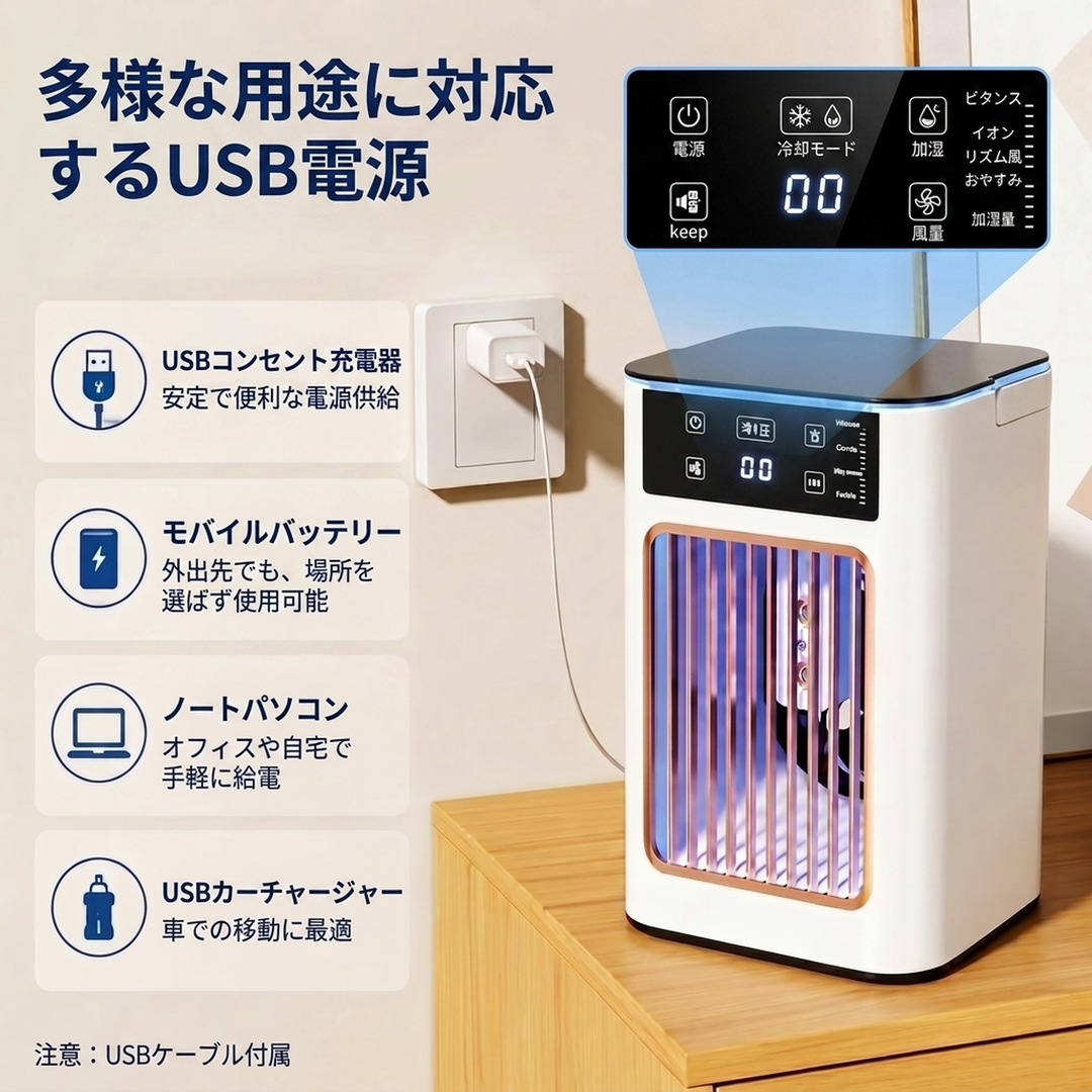 卓上ミスト冷風機 900ミリリットル大容量タンク