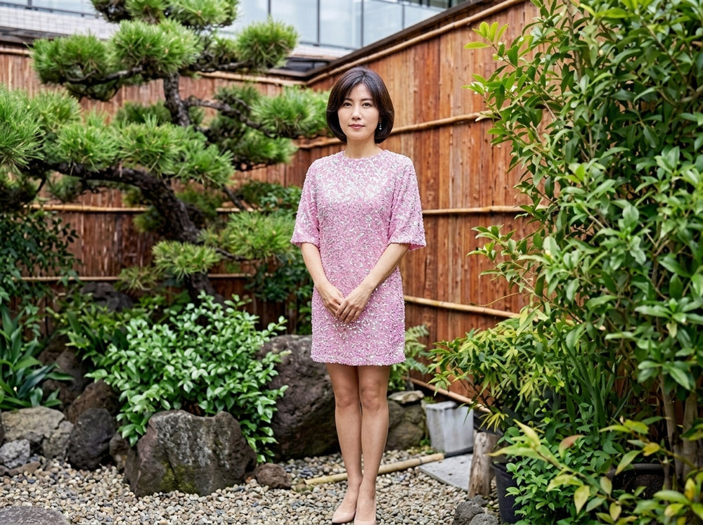 莉子｜スパンコール付きストラップレスミニドレス オープンバック