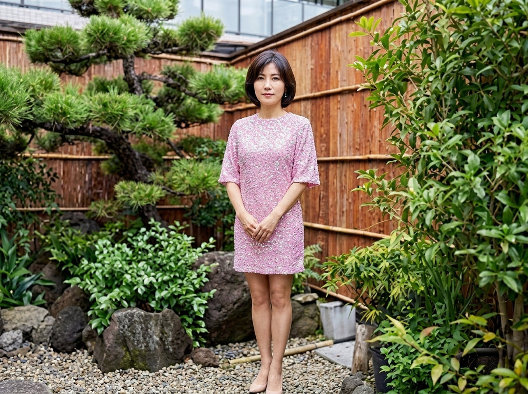 莉子｜スパンコール付きストラップレスミニドレス オープンバック