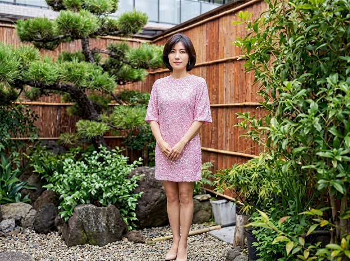 莉子｜スパンコール付きストラップレスミニドレス オープンバック