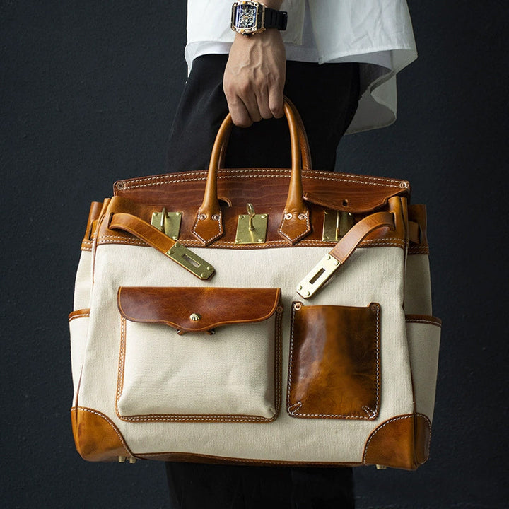 Handmade Full-Grain Leather &amp; Canvas Travel Bag | バッグ