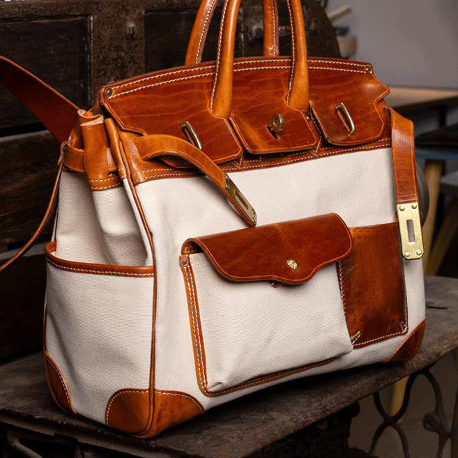 Handmade Full-Grain Leather &amp; Canvas Travel Bag | バッグ
