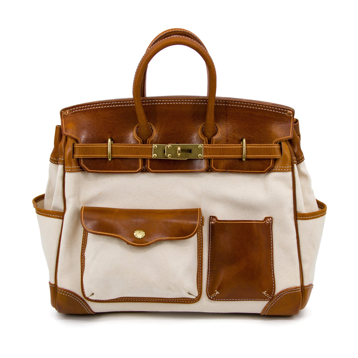 Handmade Full-Grain Leather &amp; Canvas Travel Bag | バッグ