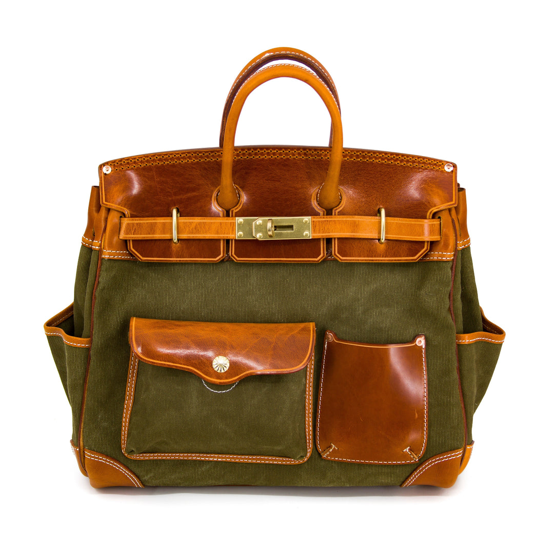 Handmade Full-Grain Leather &amp; Canvas Travel Bag | バッグ