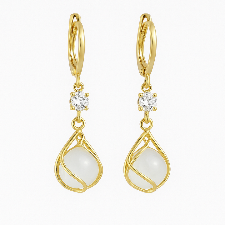 白蓮 — ホワイトオパール ゴールドドロップピアス