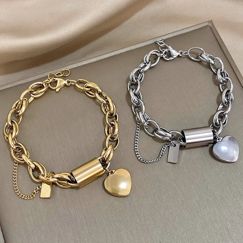 ハートチャーム チャンキーチェーンブレスレット