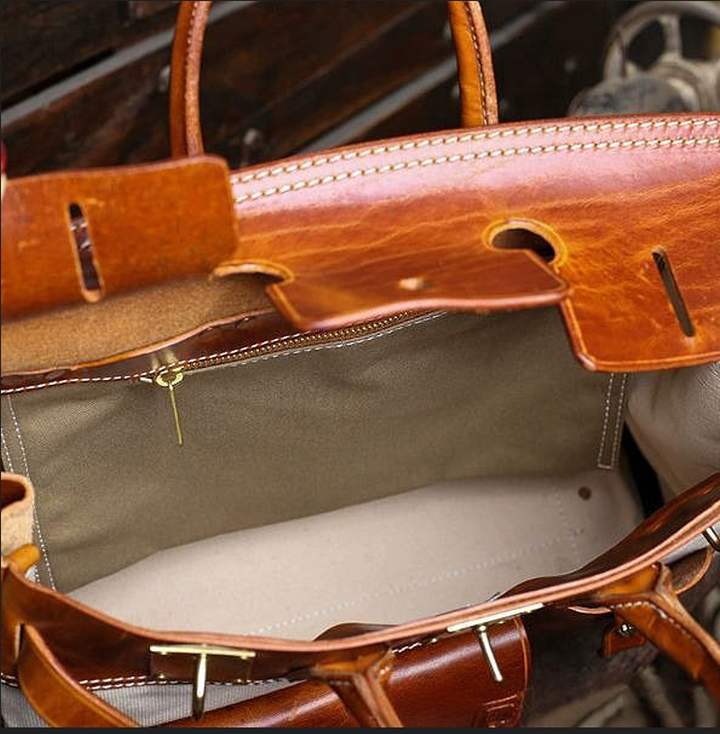 Handmade Full-Grain Leather &amp; Canvas Travel Bag | バッグ