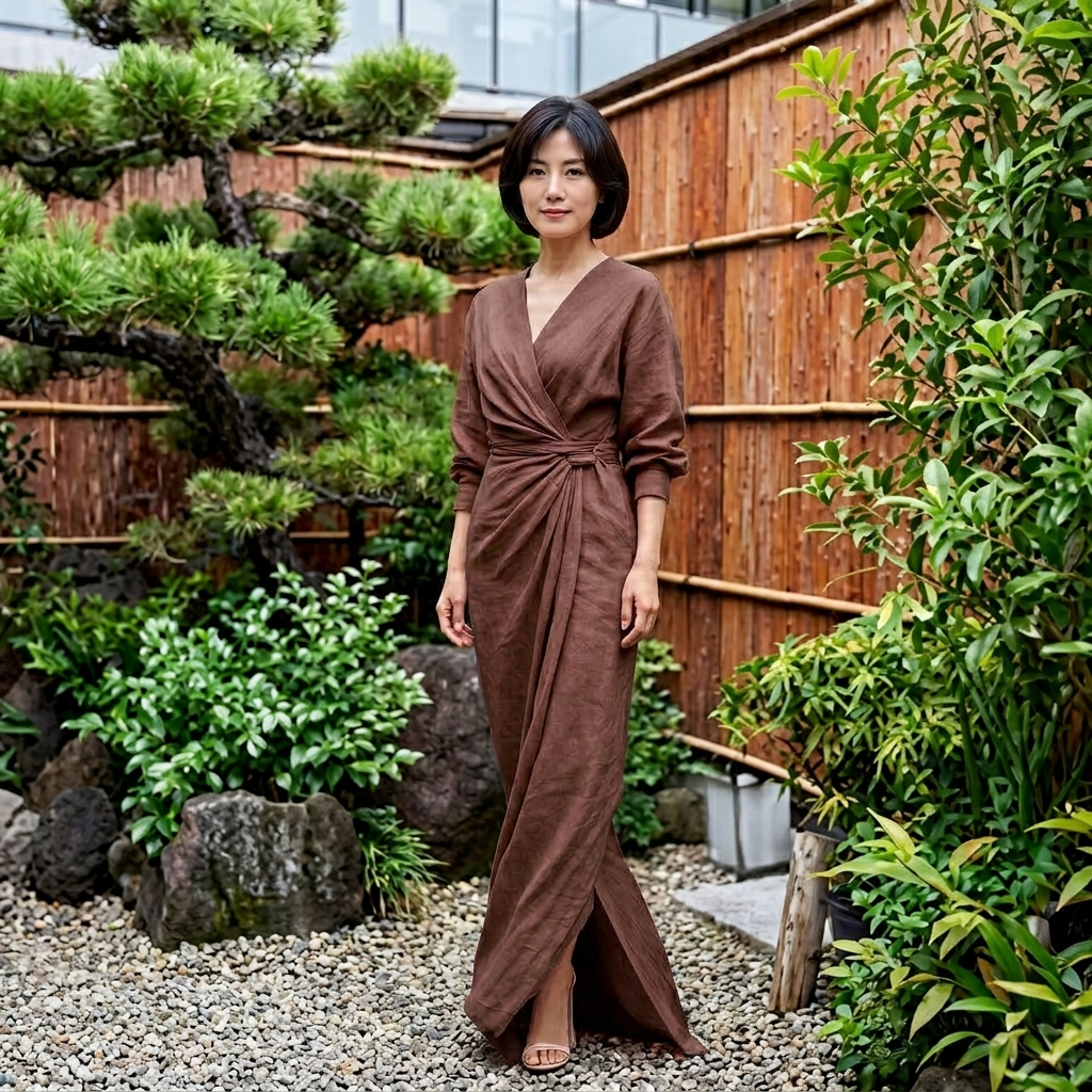 Taylor Minimalist V-Neck Linen-Blend Maxi Dress