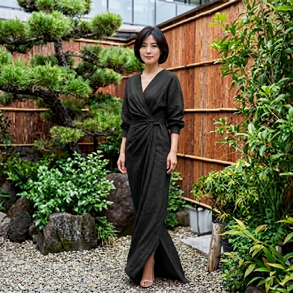 Taylor Minimalist V-Neck Linen-Blend Maxi Dress