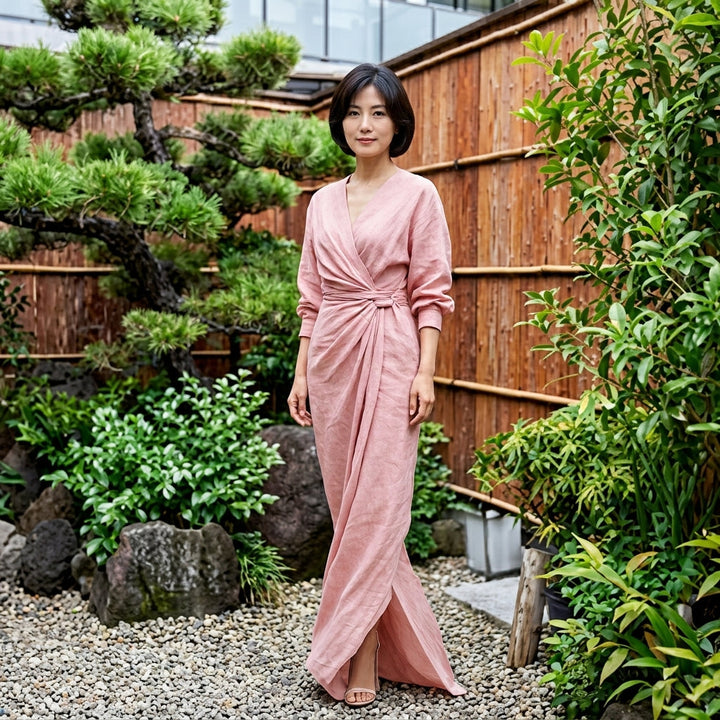 Taylor Minimalist V-Neck Linen-Blend Maxi Dress