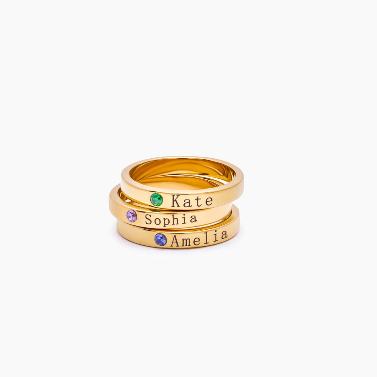 誕生石付き ネームスタッキングリング