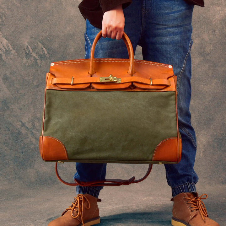 Vintage Handmade Canvas &amp; Leather Travel Bag