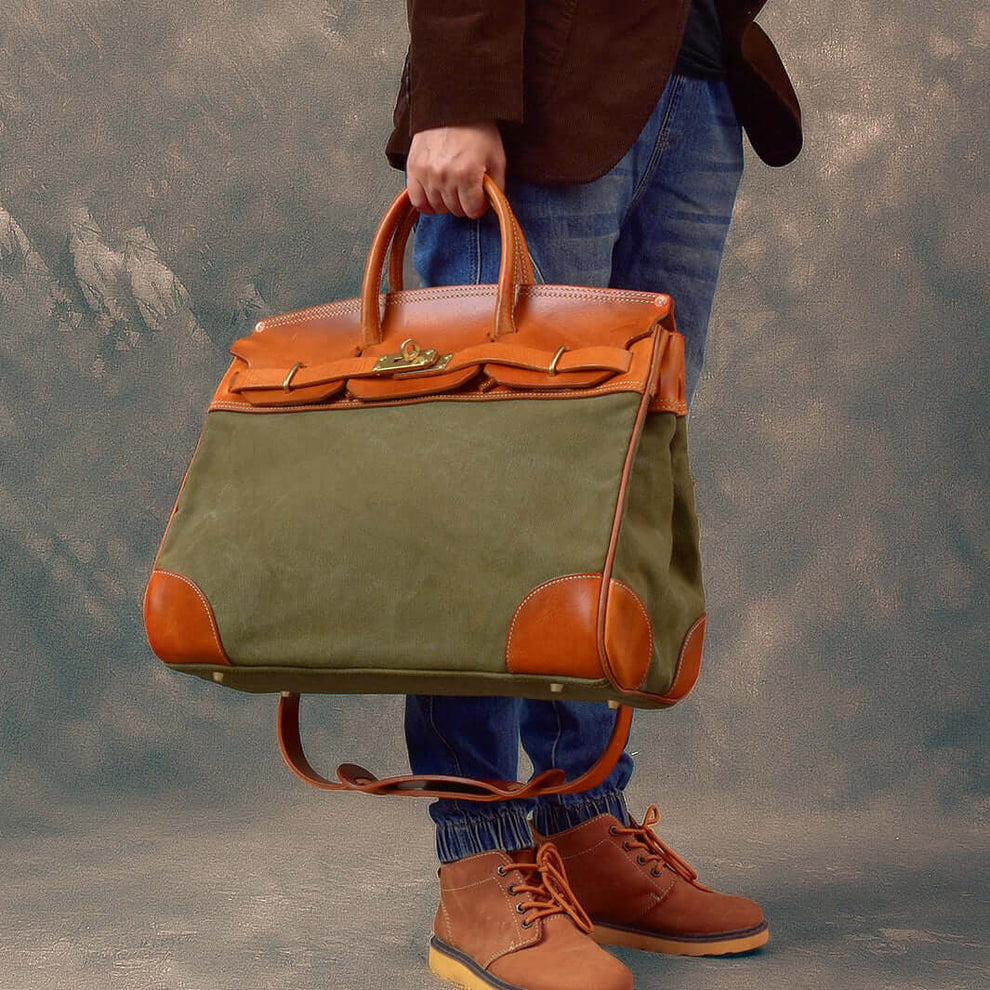 Vintage Handmade Canvas &amp; Leather Travel Bag