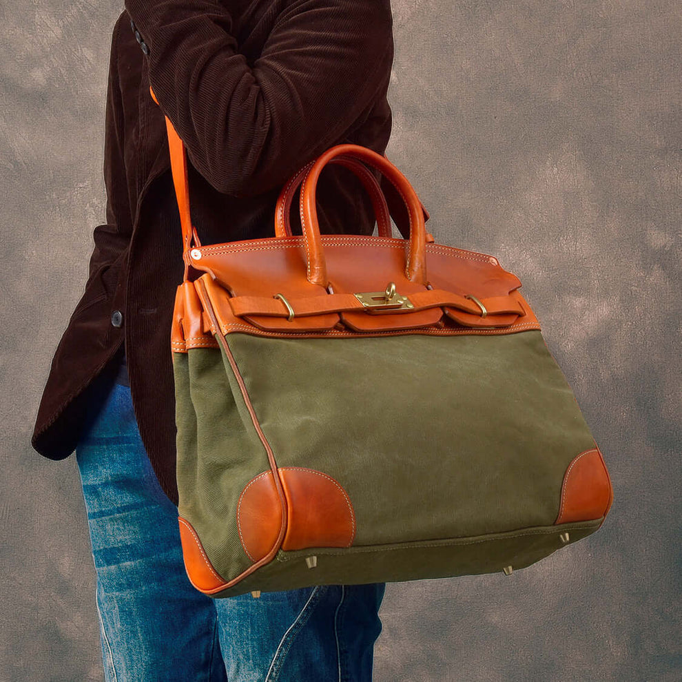 Vintage Handmade Canvas &amp; Leather Travel Bag
