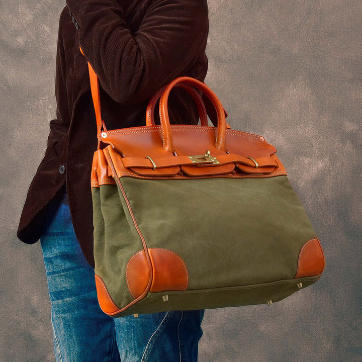 Vintage Handmade Canvas &amp; Leather Travel Bag